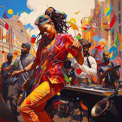 Modern Wall Art featuring the digital art A Modern Graffiti Style Artwork Showing A Street Festival With Music, Dance, And Food No 2 by Andre Petrov