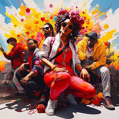 Modern Wall Art featuring the digital art A Modern Graffiti Style Artwork Showing A Street Festival With Music, Dance, And Food No 3 by Andre Petrov