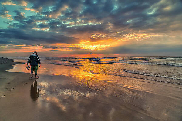 Wall Art featuring the photograph A Morning Stroll On The Beach by Penny Polakoff