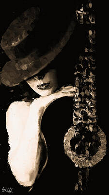 Woman Digital Art - A Mysterious Woman Holds A Guitar by Gradify Creations