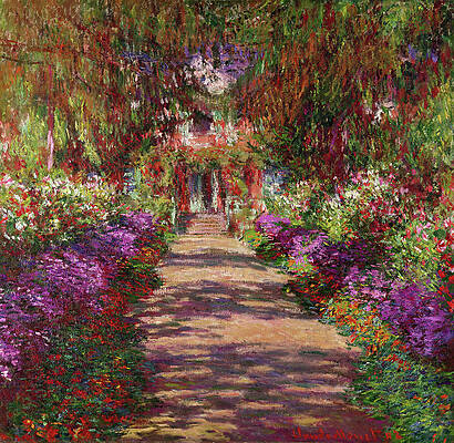 Pathway Through Monet's Colorful Garden Painting