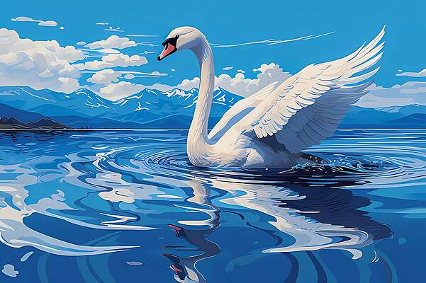 Wildlife Digital Art - A Pixel Art Of A Graceful Swan Gliding On Digital Blue Waters No 1 by Andre Petrov