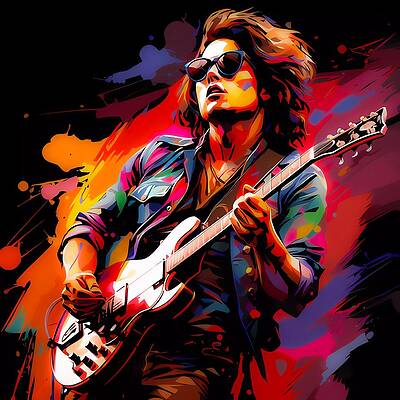 Bold Digital Art - A Pop Art Style Portrait Of A Rock Star  With Their Signature Instrument No 2 by Andre Petrov