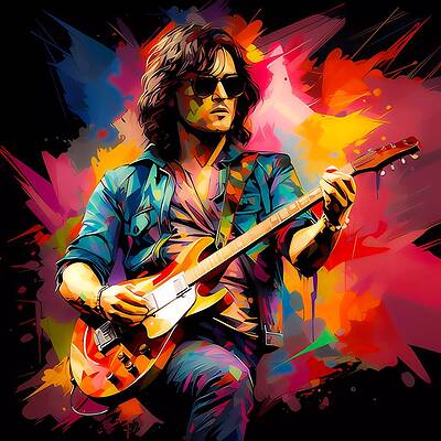 Bold Digital Art - A Pop Art Style Portrait Of A Rock Star  With Their Signature Instrument No 4 by Andre Petrov