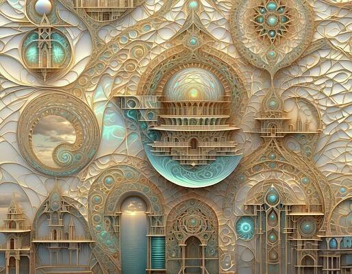Intricate Wall Art featuring the digital art A Portal Room by Eris And AI