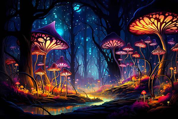 Vibrant Digital Art - A Psychedelic, Vibrant Fractal Representation Of A Forest No 1 by Andre Petrov