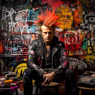 Bold Digital Art - A Punk Rock Singer, Captured In A Rebellious Graffiti Style No 2 by Andre Petrov