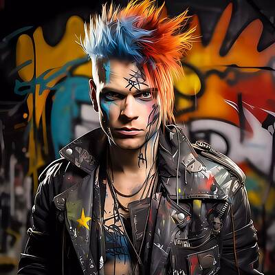 Bold Digital Art - A Punk Rock Singer, Captured In A Rebellious Graffiti Style No 3 by Andre Petrov