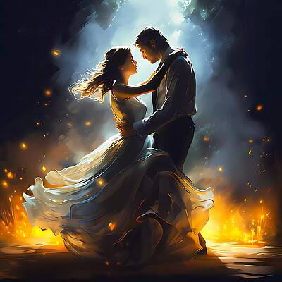 Whimsical Wall Art featuring the digital art A Romantic Couple Dancing Under The Moonlight No 2 by Andre Petrov