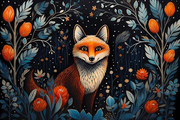 Wildlife Digital Art - A Scandinavian Folk Art Depiction Of A Curious Fox In A Winter Forest No 3 by Andre Petrov