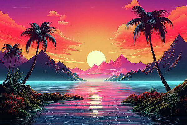 Scenic Wall Art featuring the painting A Scenic Sunset, 05 by AM FineArtPrints