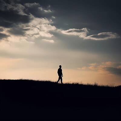 Dynamic Wall Art featuring the digital art A Silhouette Of A Lone Figure Walking Against A Contrasting Background No 1 by Andre Petrov