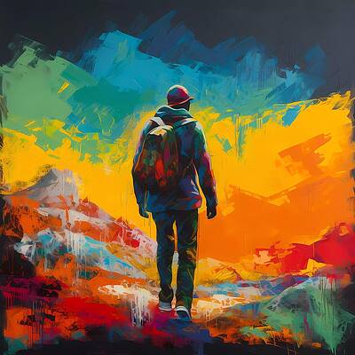 Dynamic Wall Art featuring the digital art A Silhouette Of A Lone Figure Walking Against A Contrasting Background No 2 by Andre Petrov
