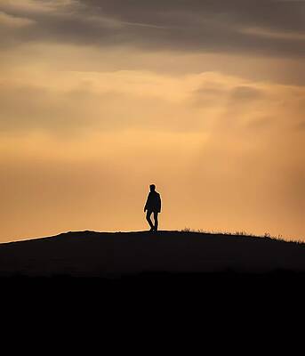 Dynamic Wall Art featuring the digital art A Silhouette Of A Lone Figure Walking Against A Contrasting Background No 5 by Andre Petrov