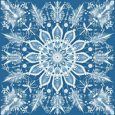 Geometric Wall Art featuring the digital art A Snowflake Pattern Of Symmetrical Shapes And Lines In White by Andre Petrov