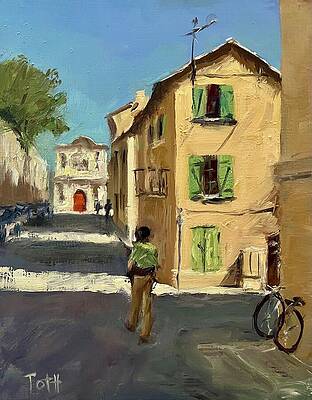 Serene Wall Art featuring the painting A Stroll Through Avignon by Laura Toth