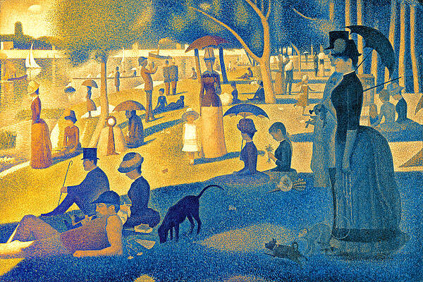 Nature Digital Art - A Sunday Afternoon On The Island Of La Grande Jatte - Digital Recreation In Blue And Orange by Nicko Prints