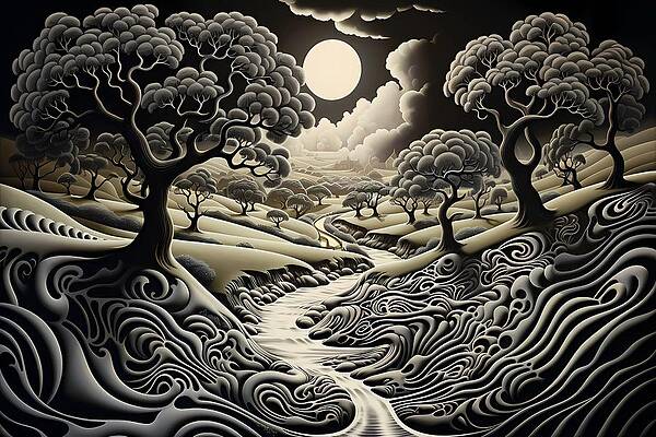 Intricate Digital Art - A Swirling Optical Illusion Of A Landscape No 1 by Andre Petrov