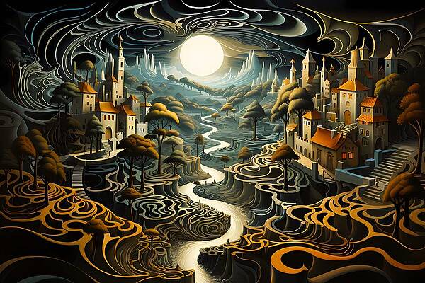 Intricate Digital Art - A Swirling Optical Illusion Of A Landscape No 2 by Andre Petrov