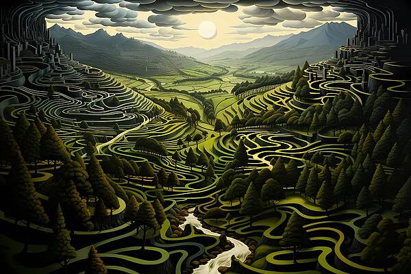 Intricate Digital Art - A Swirling Optical Illusion Of A Landscape No 3 by Andre Petrov
