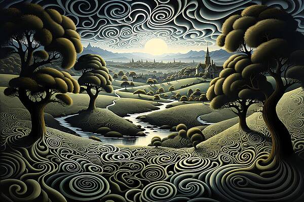 Intricate Digital Art - A Swirling Optical Illusion Of A Landscape No 4 by Andre Petrov