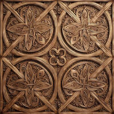 Geometric Wall Art featuring the digital art A Symmetrical Wood Pattern Of Grains And Knots In Brown by Andre Petrov