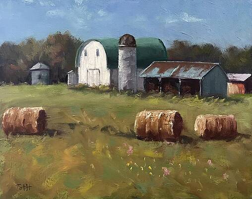 Serene Wall Art featuring the painting A Ton Of Bales by Laura Toth