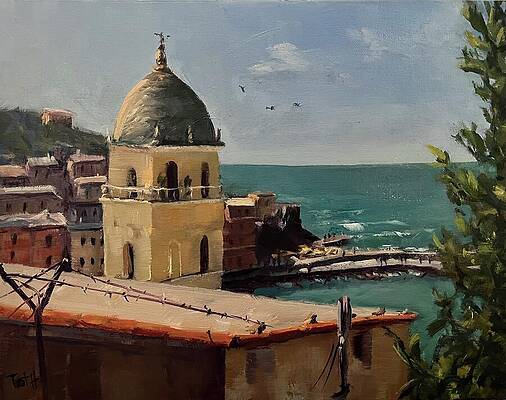 Sky Wall Art featuring the painting A Vernazza View by Laura Toth