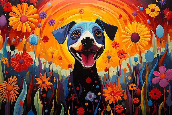 Vibrant Digital Art - A Vibrant Pop Art Depiction Of A Playful Dog No 1 by Andre Petrov
