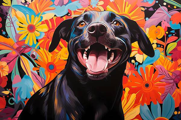 Vibrant Digital Art - A Vibrant Pop Art Depiction Of A Playful Dog No 4 by Andre Petrov
