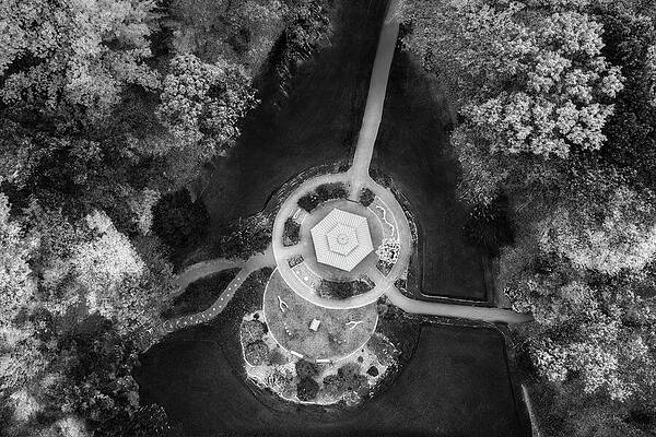 A View Down The Gazebo Bw Print