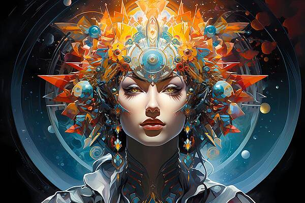 Atmospheric Wall Art featuring the digital art A Vintage Sci-fi Style Portrayal Of Cosmic Harmony No 2 by Andre Petrov