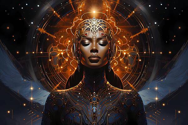 Atmospheric Wall Art featuring the digital art A Vintage Sci-fi Style Portrayal Of Cosmic Harmony No 3 by Andre Petrov
