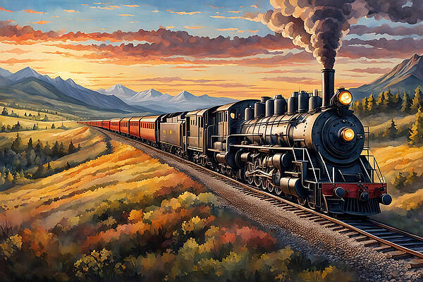 Digital Art - A Vintage Steam Locomotive by The Luxury Art Collection
