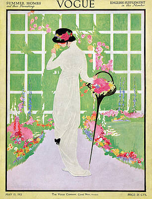 Lawn Painting - A Vogue Cover Of A Woman In A White Dress Walking In A Garden by Ruth Sypherd Clements