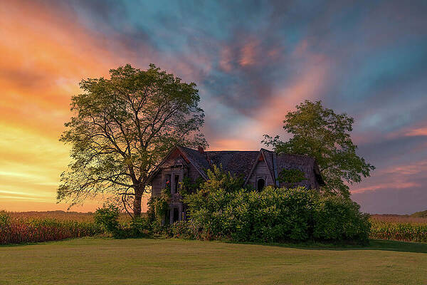 Vintage Photograph - Abandoned Country Home During Sunset, Ontario by John Twynam
