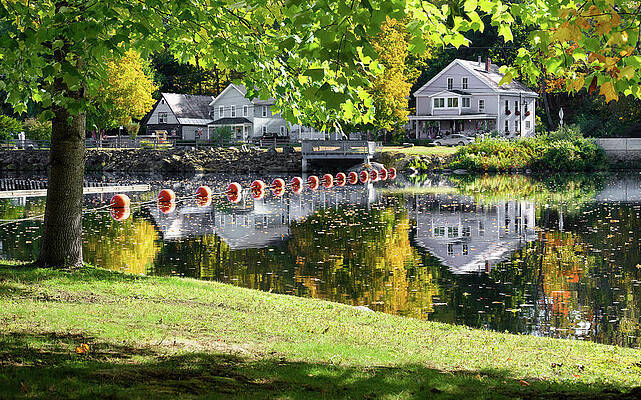 Charming Lakeside Houses in Autumn Wall Art