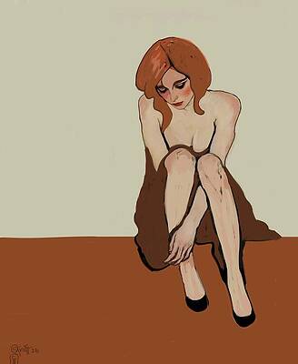 Pensive Red Haired Woman Wall Art