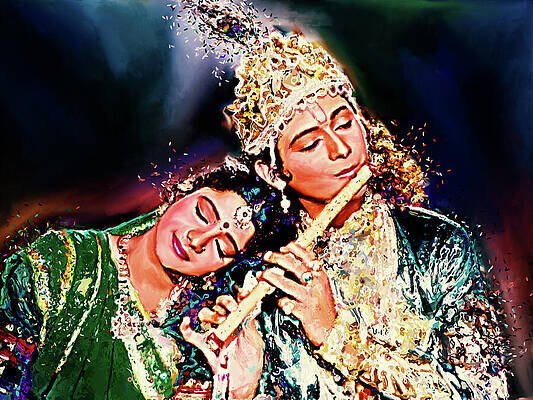 Serene Digital Art - Masters Of The Universe, Lord Krishna And Shrimati Radha Absorbed In Love by Gradify Creations