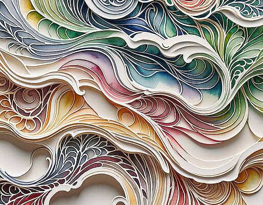 Abstract Wall Art featuring the digital art Abstract 3D Color Waves by Eris And AI