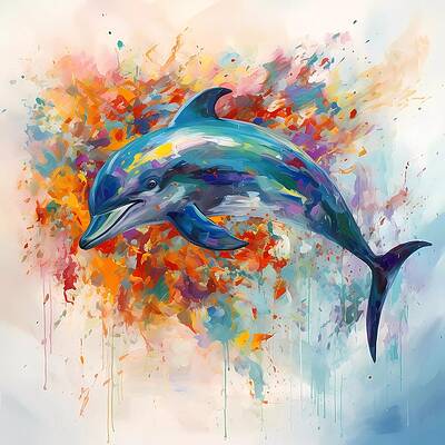 Abstract Wall Art featuring the digital art Abstract Artwork Of A Dolphin Leaping Out Of The Water No 1 by Andre Petrov