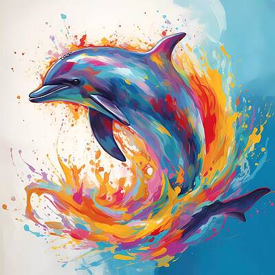 Abstract Wall Art featuring the digital art Abstract Artwork Of A Dolphin Leaping Out Of The Water No 2 by Andre Petrov