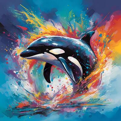Abstract Wall Art featuring the digital art Abstract Artwork Of An Orca Leaping Out Of The Water With Splashes by Andre Petrov