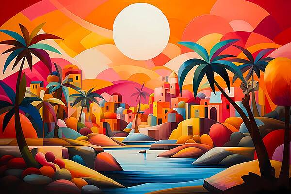 Abstract Wall Art featuring the digital art Abstract Cubist Tropical Landscape No 2 by Andre Petrov