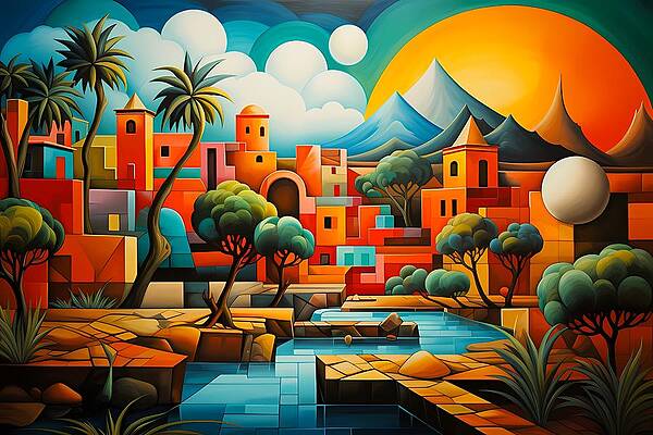 Abstract Wall Art featuring the digital art Abstract Cubist Tropical Landscape No 3 by Andre Petrov