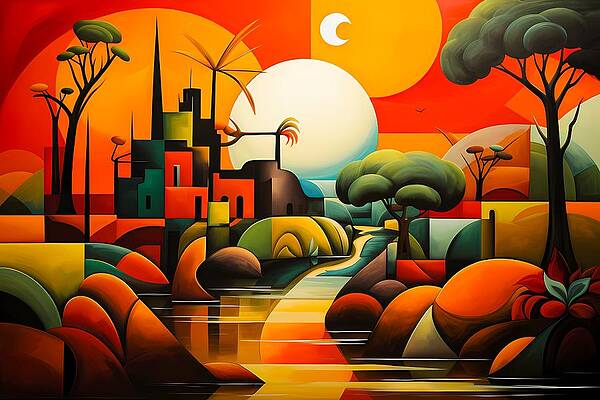 Abstract Wall Art featuring the digital art Abstract Cubist Tropical Landscape No 4 by Andre Petrov