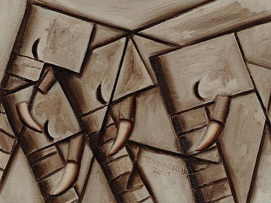 Geometric Wall Art featuring the painting Abstract Elephant Herd Wall Art Print by Tommervik