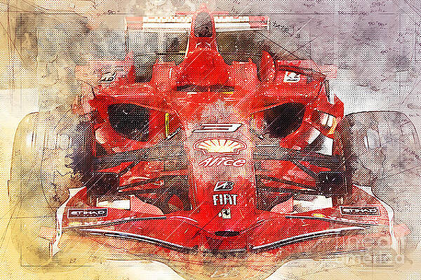 Transportation Wall Art featuring the mixed media Abstract Ferrari F1 Racing Car by Stefano Senise