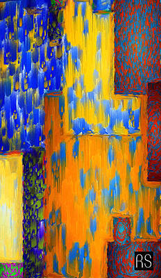 Modern Wall Art featuring the painting Abstract In Blue Orange Red Yellow by Rafael Salazar
