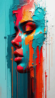 Wall Art featuring the digital art Abstract Paint Peeling Portrait by Printed View